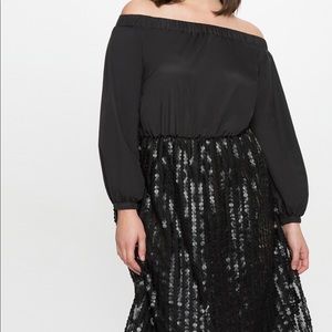 Off the Shoulder Gathered Fit and Flare Dress